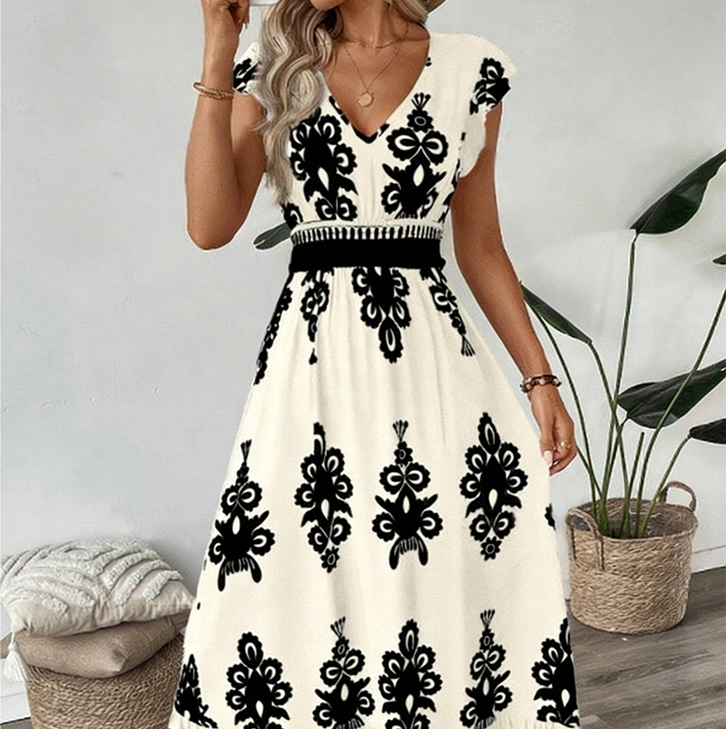 🌸🌟Een jurk die je laat stralen – met V-hals, barokke patronen en een luchtig, comfortabel draagcomfort, nu tijdelijk met 50% korti