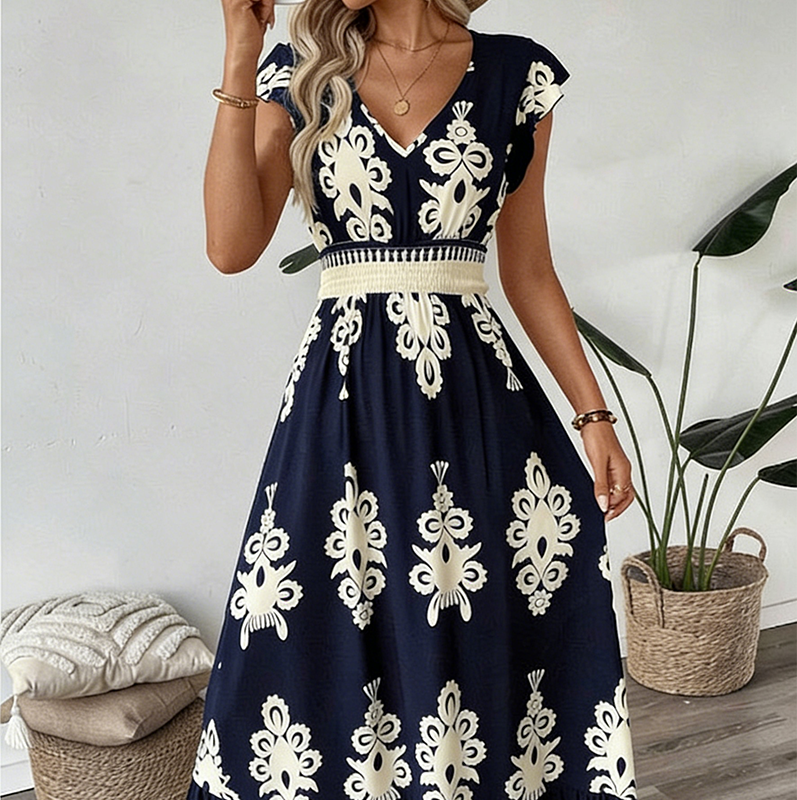 🌸🌟Een jurk die je laat stralen – met V-hals, barokke patronen en een luchtig, comfortabel draagcomfort, nu tijdelijk met 50% korti