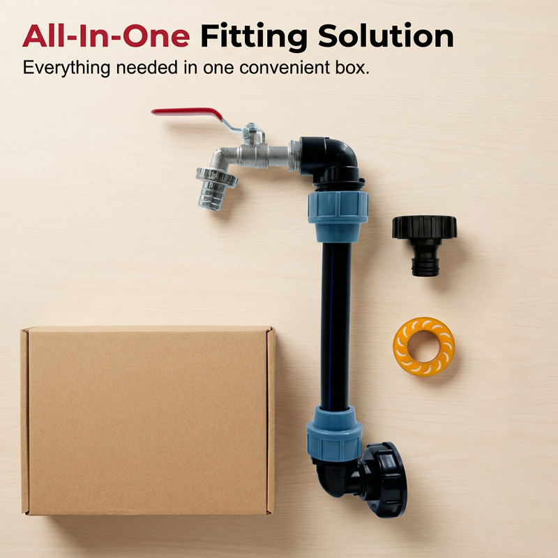 Adapter-set voor IBC-tanks – verhoging, tapkraan van zinklegering (3/4“), PE-slang & haakse stukken – ideaal voor tuin & huishouden 💧🏡