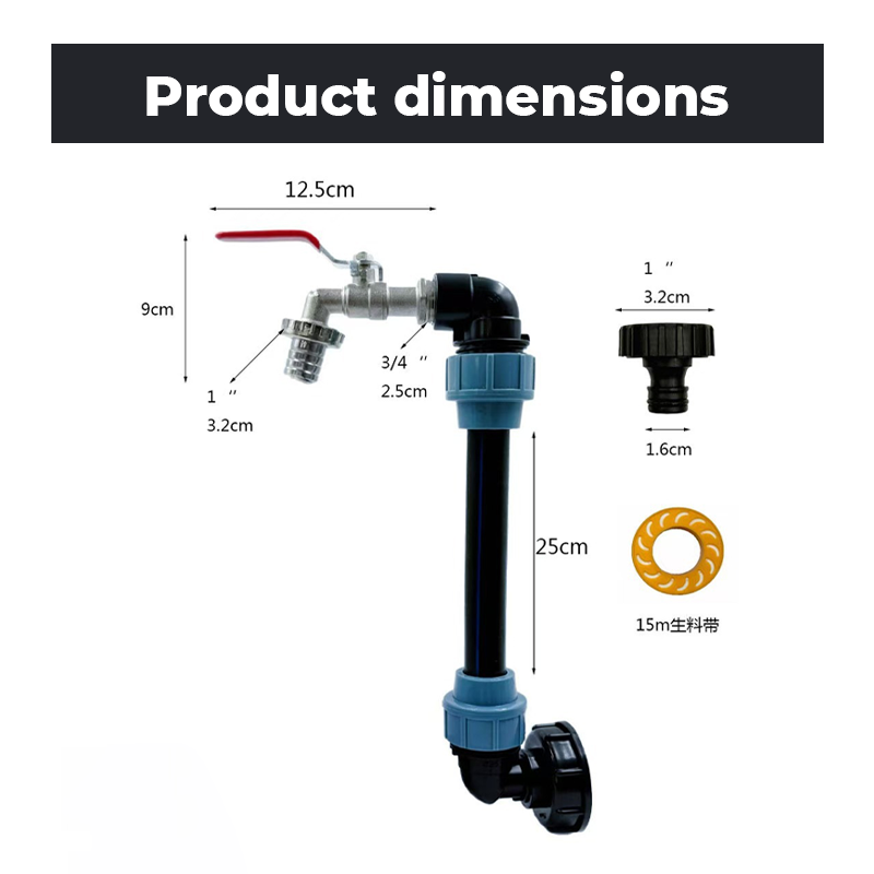 Adapter-set voor IBC-tanks – verhoging, tapkraan van zinklegering (3/4“), PE-slang & haakse stukken – ideaal voor tuin & huishouden 💧🏡