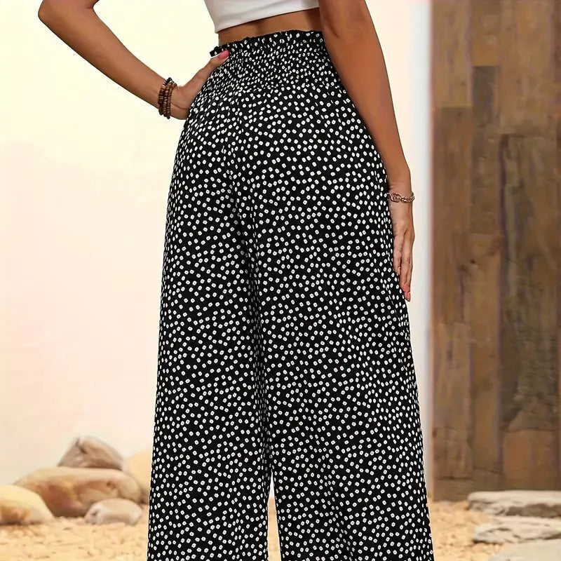 ⏳Tijdelijke 50% korting⏰Damesbroek met smockband, hoge taille en wijde pijpen👖