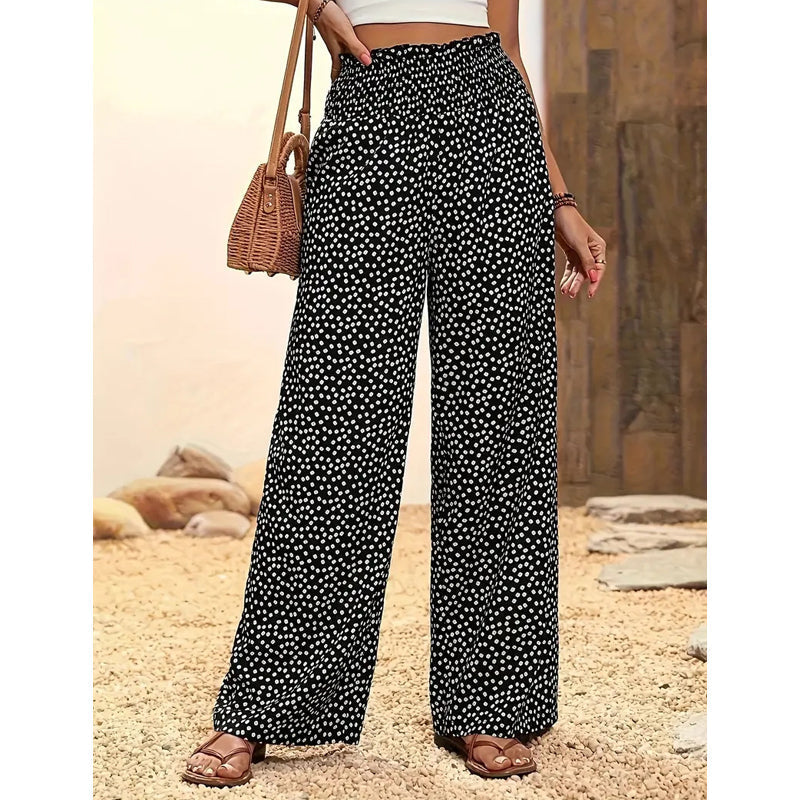 ⏳Tijdelijke 50% korting⏰Damesbroek met smockband, hoge taille en wijde pijpen👖