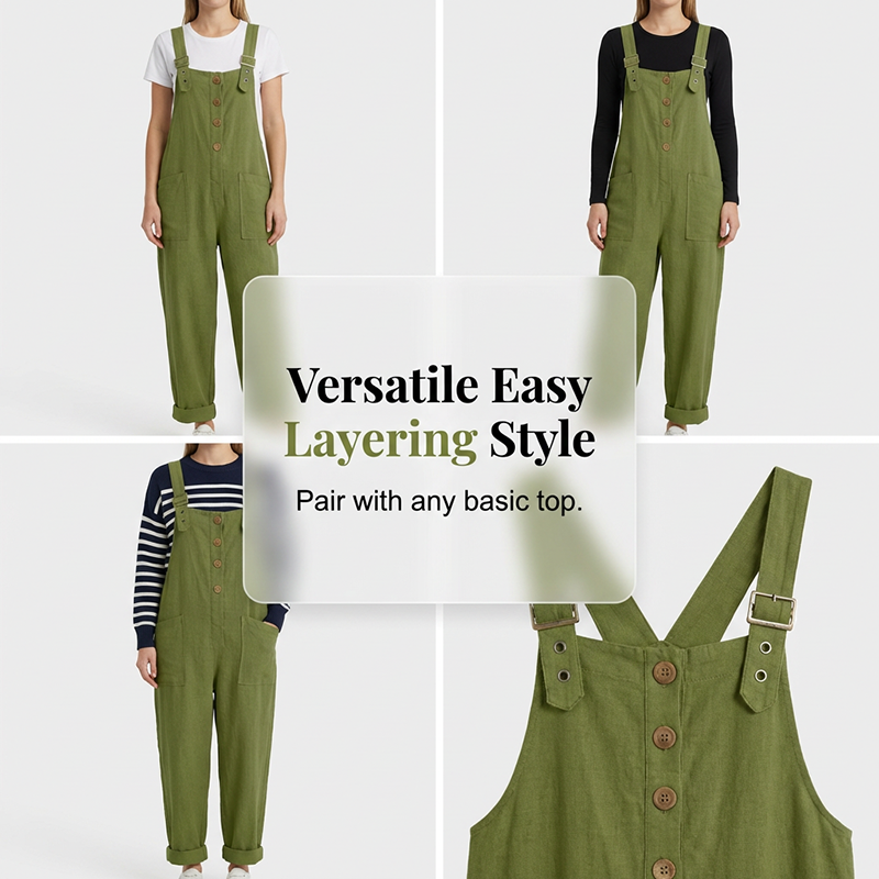 👖 NU 50% KORTING! 🌿 Casual damesoveralls met knoopsluiting – Verstelbare bandjes, ademende stof en relaxte pasvorm ✨