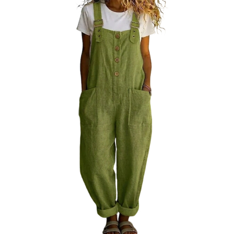 👖 NU 50% KORTING! 🌿 Casual damesoveralls met knoopsluiting – Verstelbare bandjes, ademende stof en relaxte pasvorm ✨
