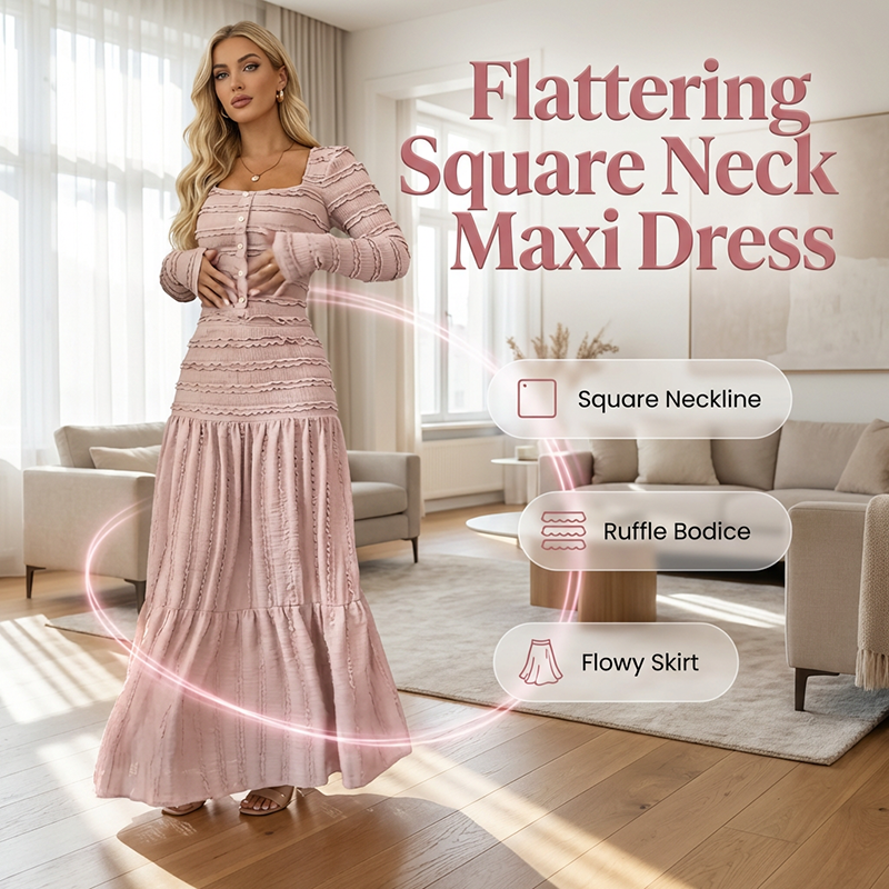 Flatterende maxi-jurk met vierkante hals