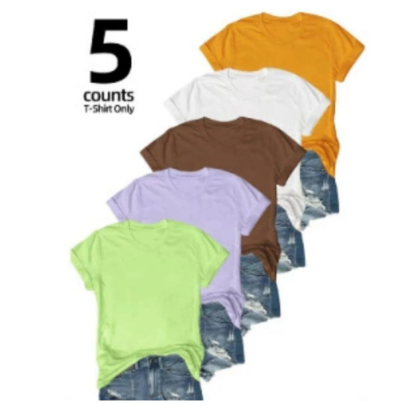 5-pack veelzijdige T-shirts in effen kleuren