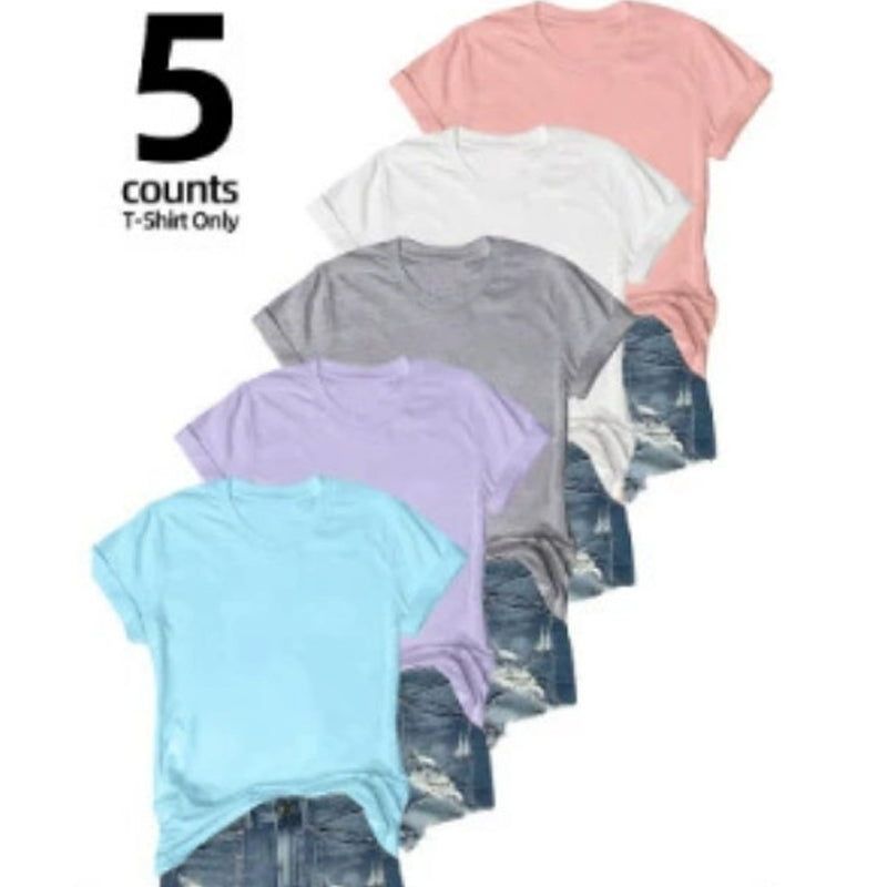 5-pack veelzijdige T-shirts in effen kleuren