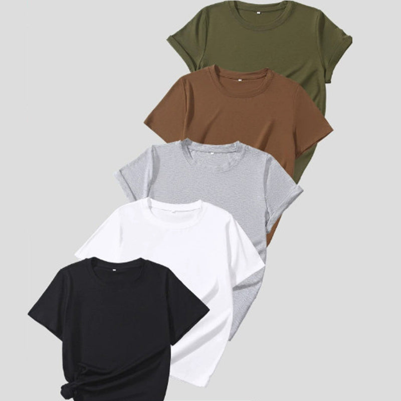5-pack veelzijdige T-shirts in effen kleuren