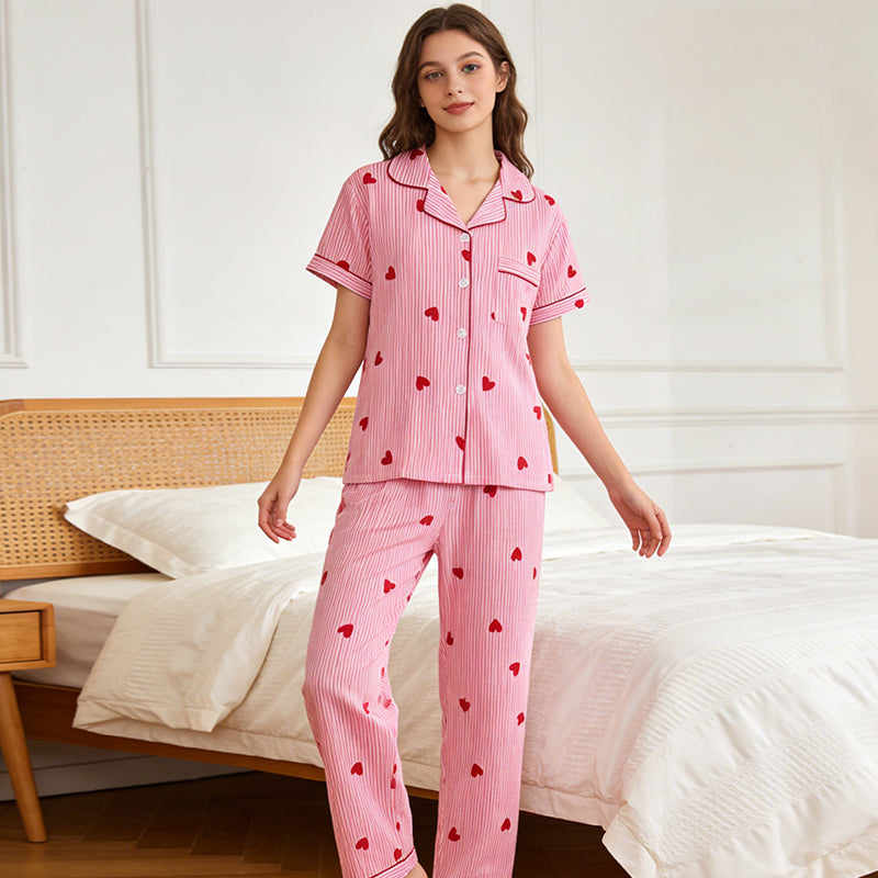 Dames Pyjamaset met Hartjesprint en Strepen