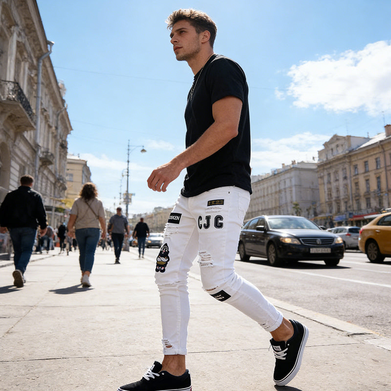 👖Heren skinny jeans met scheuren🎨👟