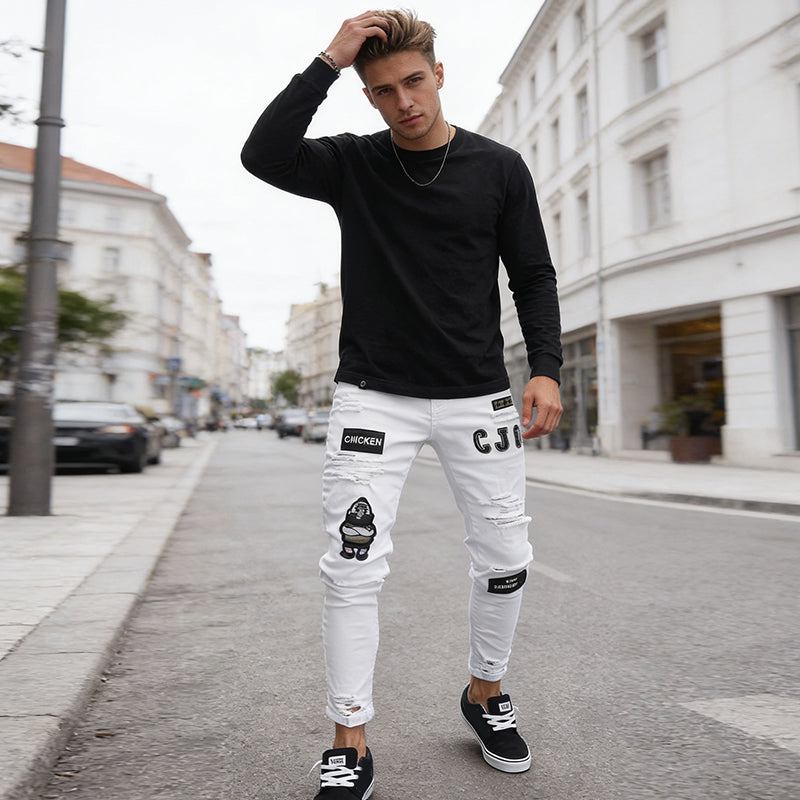 👖Heren skinny jeans met scheuren🎨👟