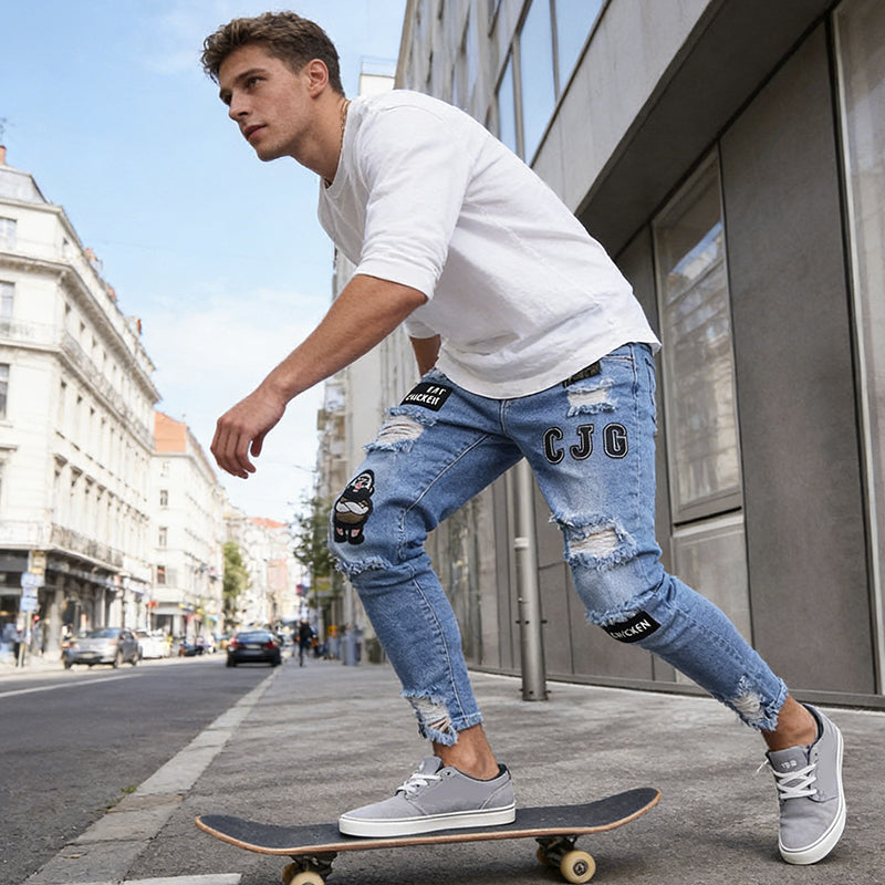 👖Heren skinny jeans met scheuren🎨👟