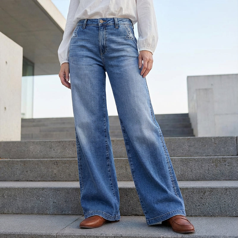 Vintage Dames Jeans met Hoge Taille en Wijde Pijpen