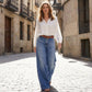 Vintage Dames Jeans met Hoge Taille en Wijde Pijpen