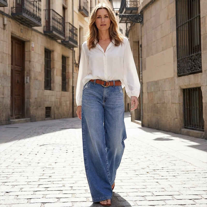 Vintage Dames Jeans met Hoge Taille en Wijde Pijpen