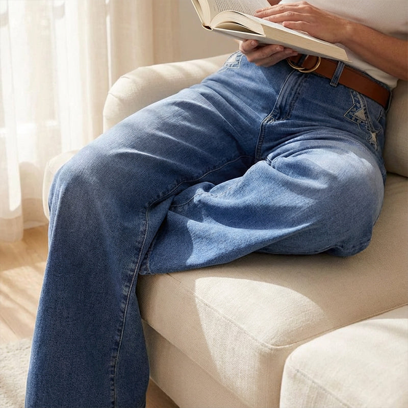 Vintage Dames Jeans met Hoge Taille en Wijde Pijpen