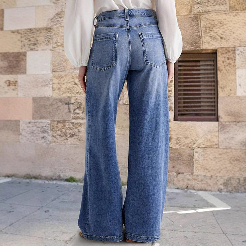 Vintage Dames Jeans met Hoge Taille en Wijde Pijpen