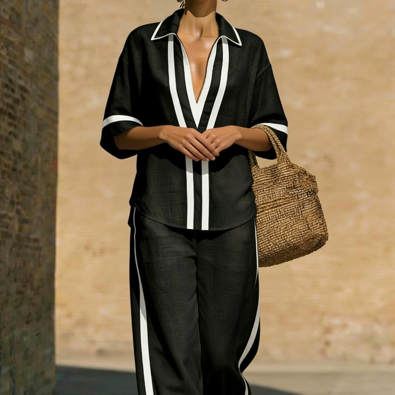Dames casual 2-delige set met kleurblokken