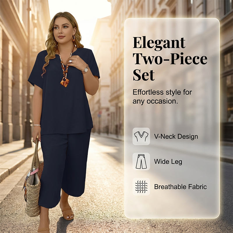 Dames casual set met top met korte mouwen en wijde broek