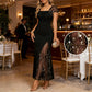 Dames maxi jurk met pailletten patchwork en split