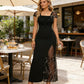 Dames maxi jurk met pailletten patchwork en split