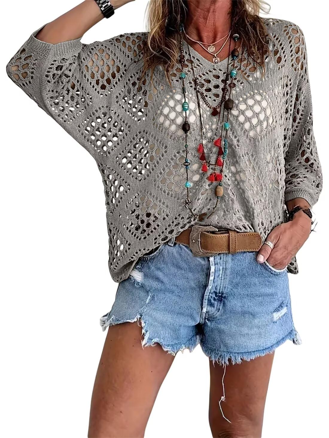⏰50% korting🔥Dames top in bohemian stijl met beige haakwerk en V-hals