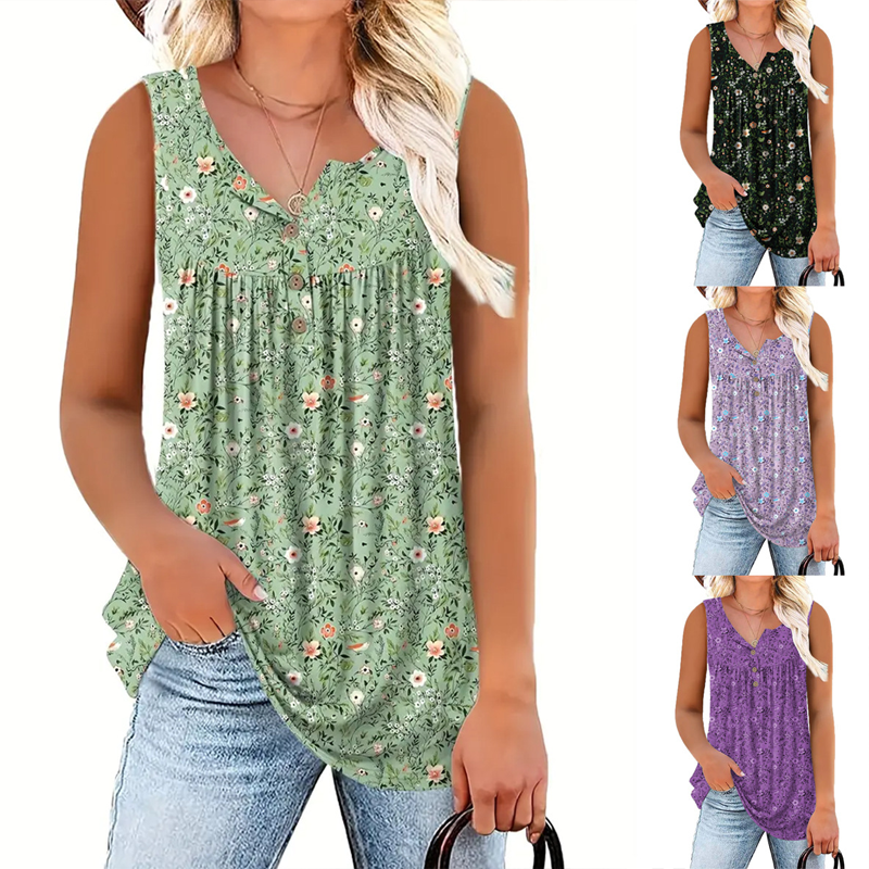 Mouwloze top met print en knopen voor dames