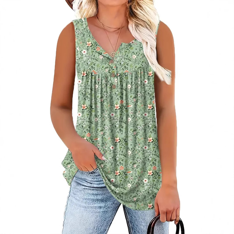 Mouwloze top met print en knopen voor dames