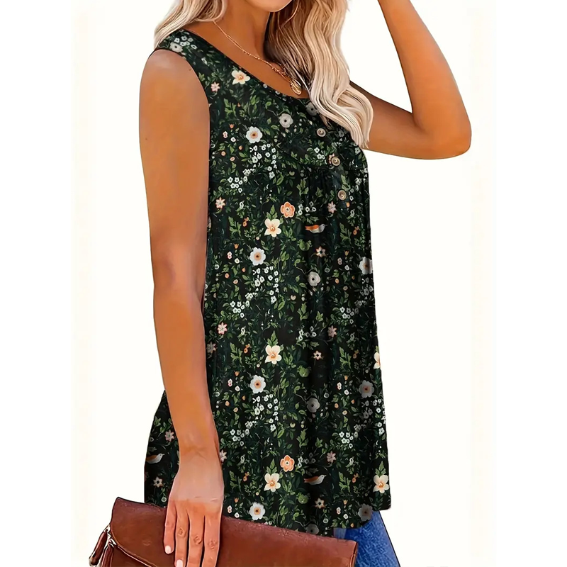 Mouwloze top met print en knopen voor dames