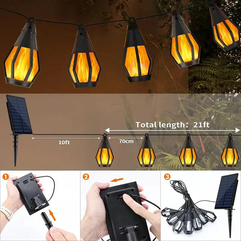 ⏰Nieuwe IP65 zonne- LED-slingerlampen, vlamstijl, waterdicht, voor buitengebruik, met sensor, voor tuinen, binnenplaatsen en kamperen, 360° stralingshoek