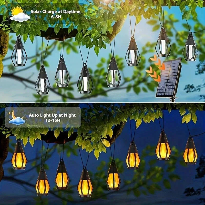 ⏰Nieuwe IP65 zonne- LED-slingerlampen, vlamstijl, waterdicht, voor buitengebruik, met sensor, voor tuinen, binnenplaatsen en kamperen, 360° stralingshoek