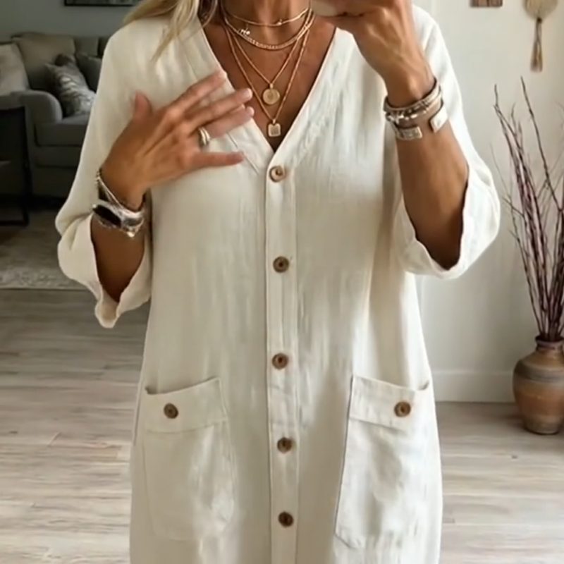 ⏰50% KORTING🔥Casual Midi-Jurk met V-Hals | Comfortabel, Flatterend en Perfect voor Elke Dag💛👗