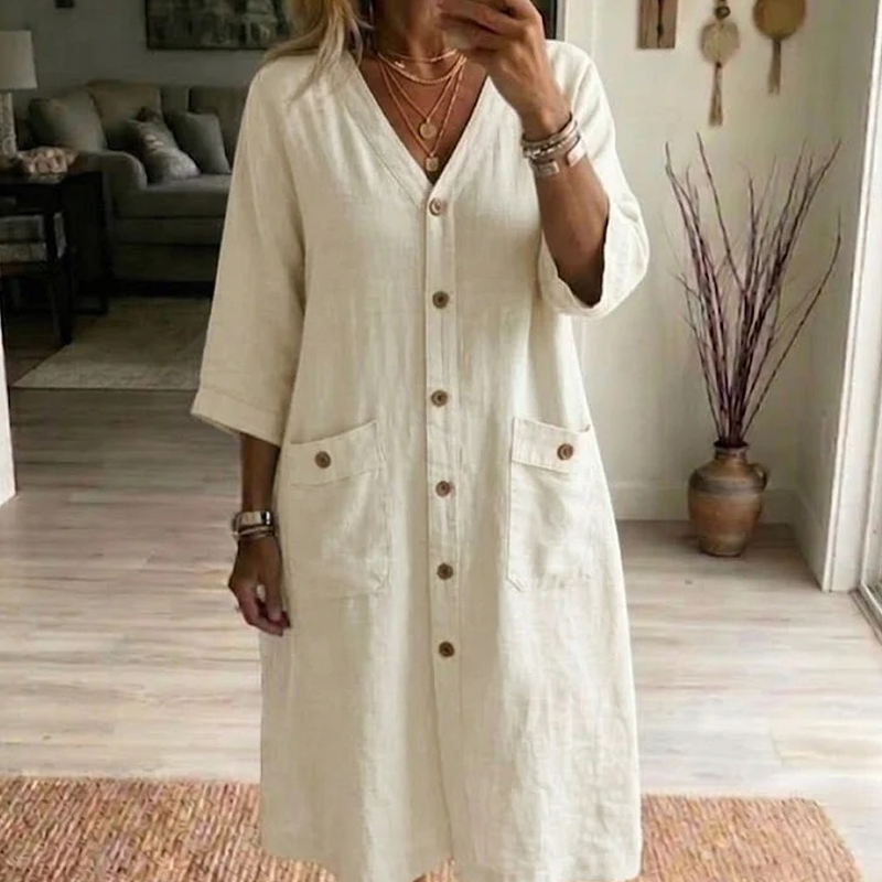 ⏰50% KORTING🔥Casual Midi-Jurk met V-Hals | Comfortabel, Flatterend en Perfect voor Elke Dag💛👗