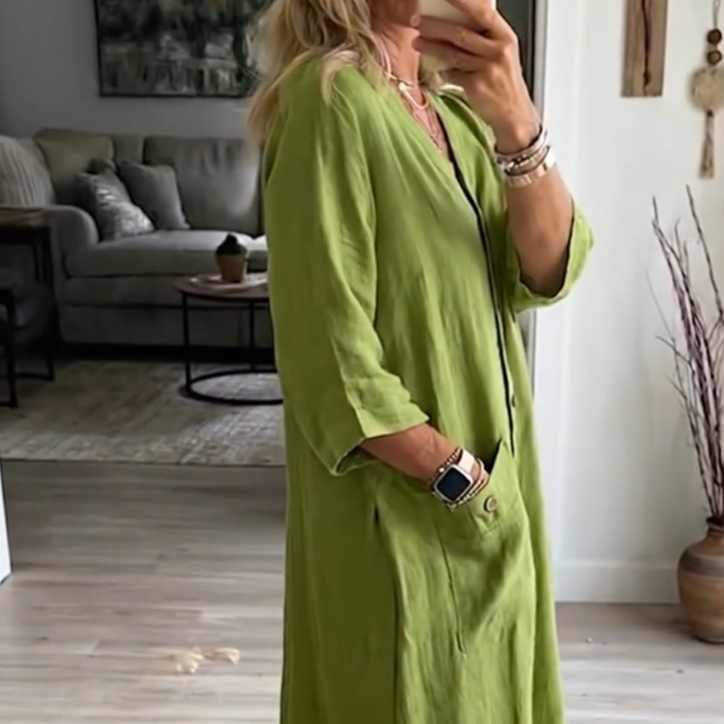 ⏰50% KORTING🔥Casual Midi-Jurk met V-Hals | Comfortabel, Flatterend en Perfect voor Elke Dag💛👗