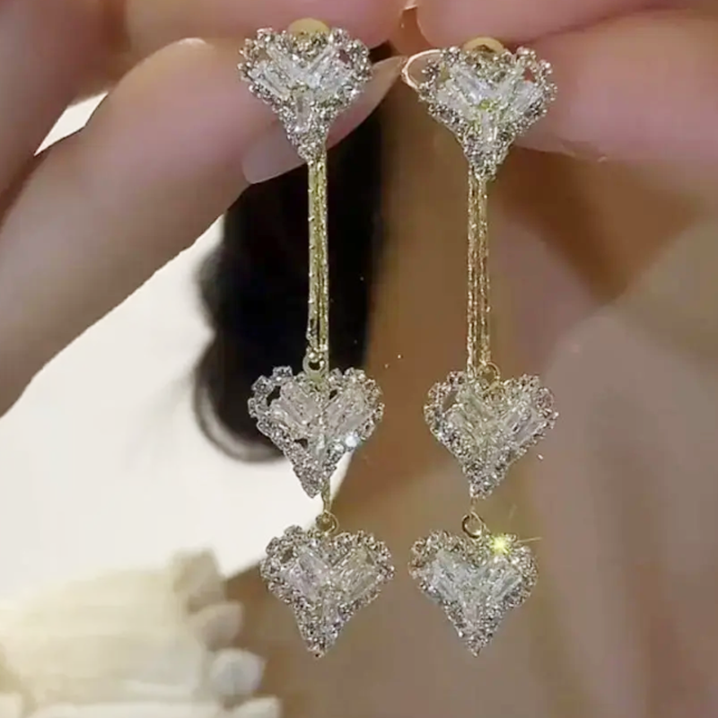 Romantische lange ketting hart hangende oorbellen