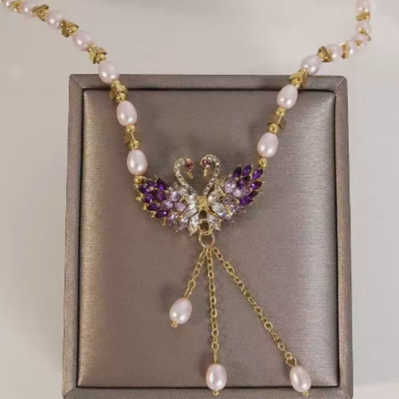 Paarse dubbele zwaan hanger ketting