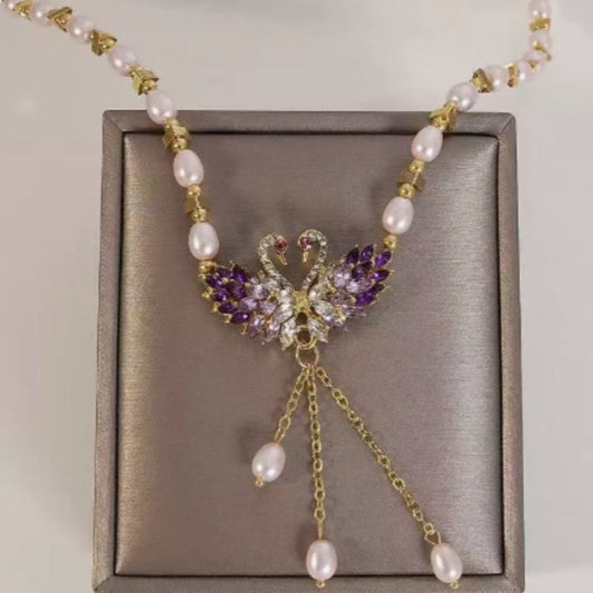 Paarse dubbele zwaan hanger ketting