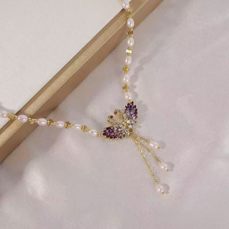 Paarse dubbele zwaan hanger ketting