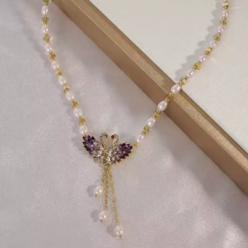 Paarse dubbele zwaan hanger ketting