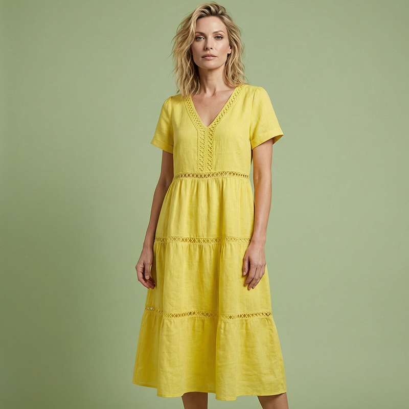 Dames elegante V-hals jurk met kantinzet