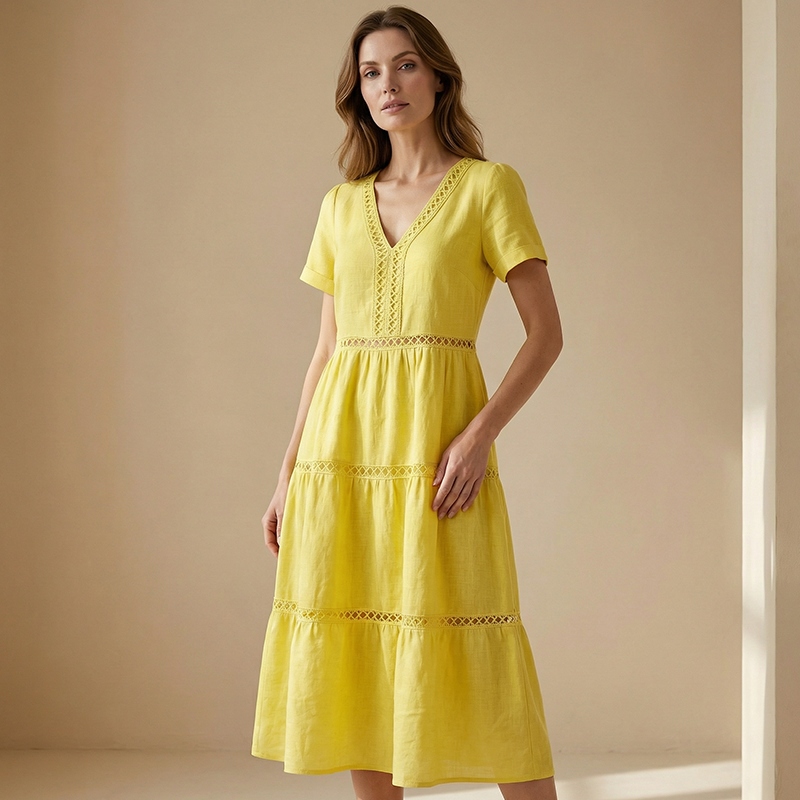 Dames elegante V-hals jurk met kantinzet