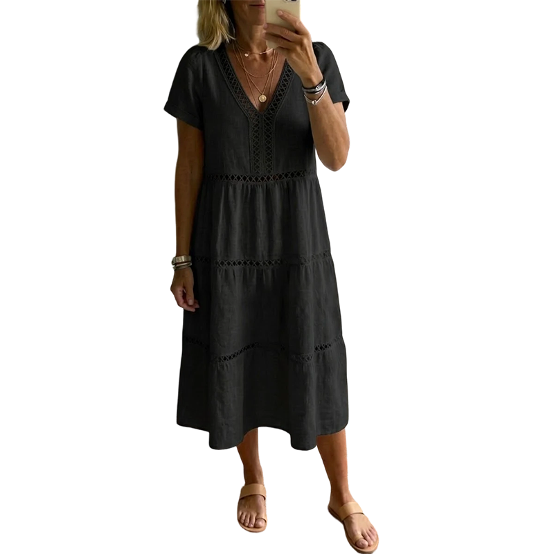 Dames elegante V-hals jurk met kantinzet