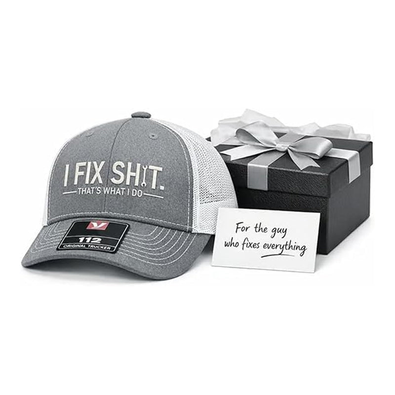 🔥Nieuw 2026 & Bestseller🔥Truckerpet met mesh-achterkant en geborduurd "I Fix Shit" – Ademende zonnehoed voor buitengebruik🧢☀️