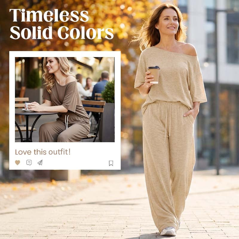 Dames 2-delige set – top met blote schouders en broek