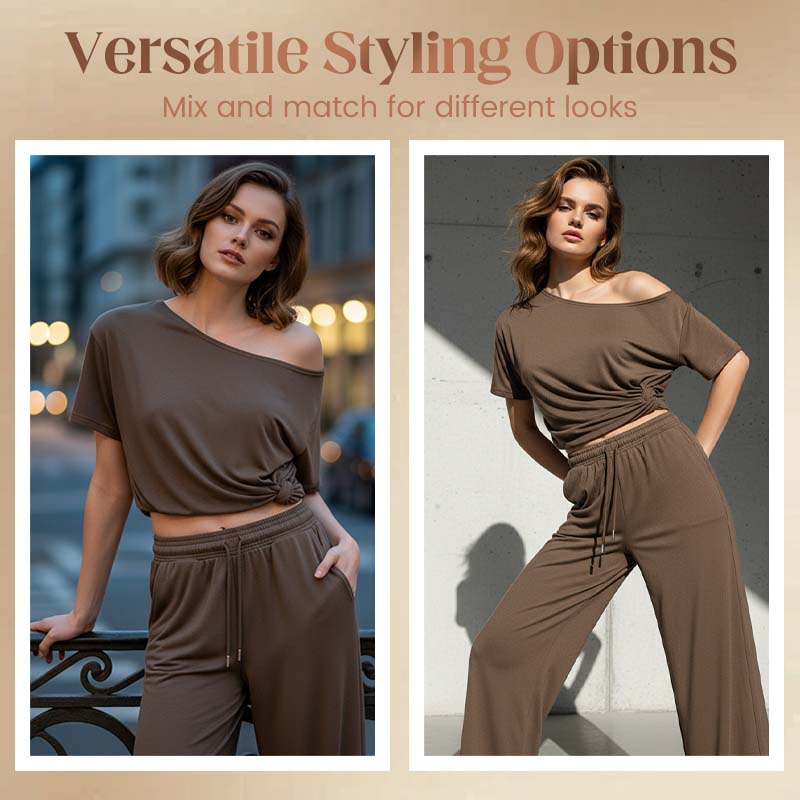 Dames 2-delige set – top met blote schouders en broek