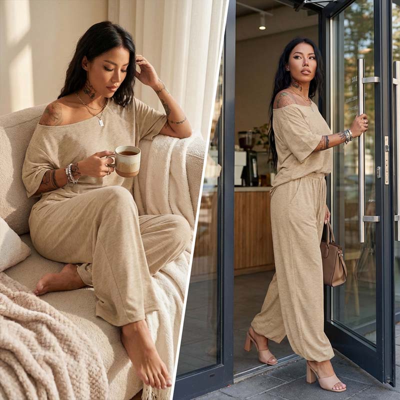 Dames 2-delige set – top met blote schouders en broek