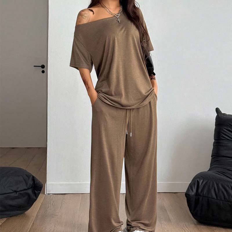 Dames 2-delige set – top met blote schouders en broek