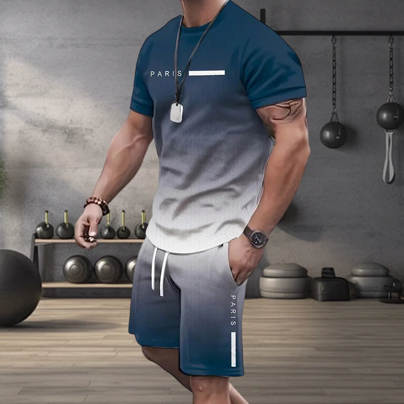 De heren set bestaande uit een gradient-kleur T-shirt en shorts