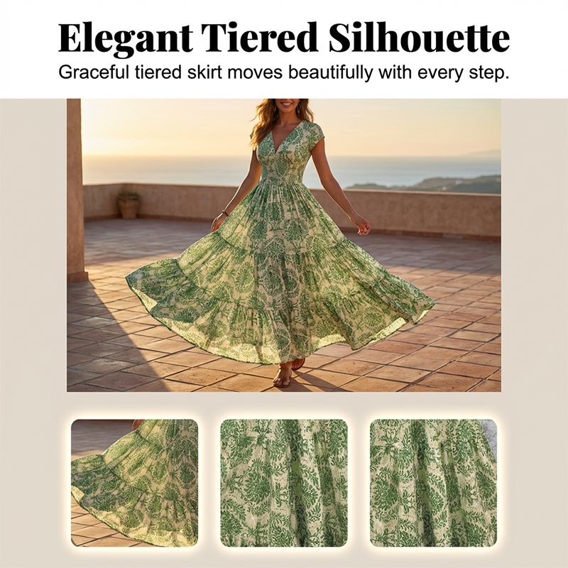 Dames Maxi-jurk met Bloemenprint en V-hals | Gesmokte Taille