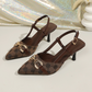 Dames pointy-toe slingback hakken met metalen ketting